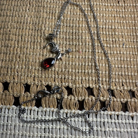 Silver 925 Witch on Broomstick Pendant with. Garnet Stone and Silver 925 Chain - Picture 11 of 13